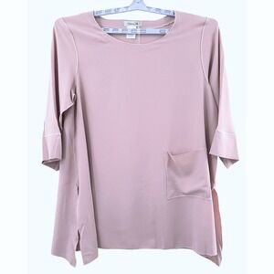 L Womans‎ Smocked NEUTRAL Top Pink Nude Stretch Paisley Vine CLASSIC TIMELESS